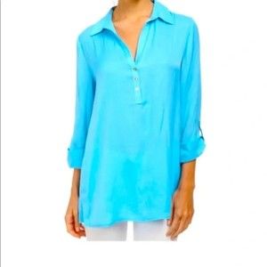 Lilly Pulitzer Everglades Blouse, Turquoise Blue, Size XL